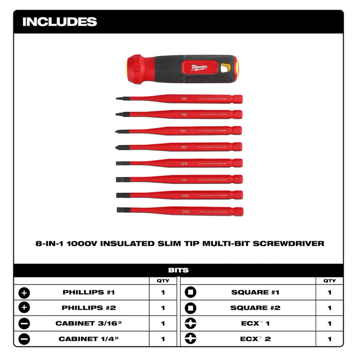 CHECK PRICES Milwaukee 8-in-1 1000V Insulated Slim Tip Multi-Bit Screwdriver 48-22-2218