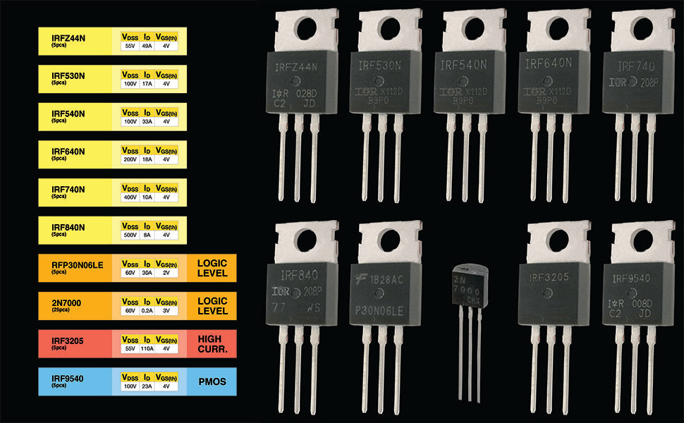 70 Pcs 10 Types  Logic Level PMOS NMOS Transistor Assortment Kit