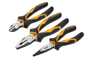 Tolsen 3Pc Pliers Set (Industrial) 1pc Linesman Pliers 8″, 1pc Long Nose Pliers 6″, 1pc Diagonal Pliers 6″, CR-V Black Finish