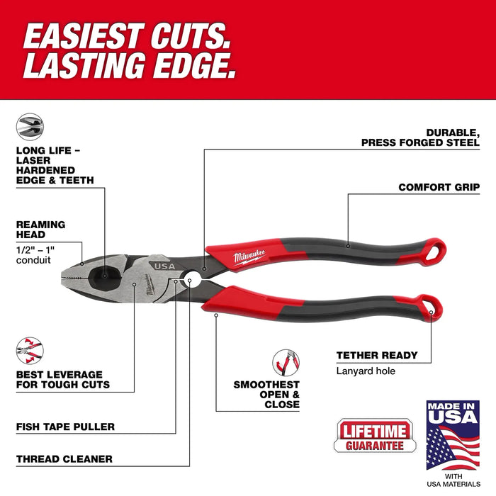 Milwaukee 9" Lineman's Comfort Grip Pliers w/ Thread Cleaner (USA) MT550T