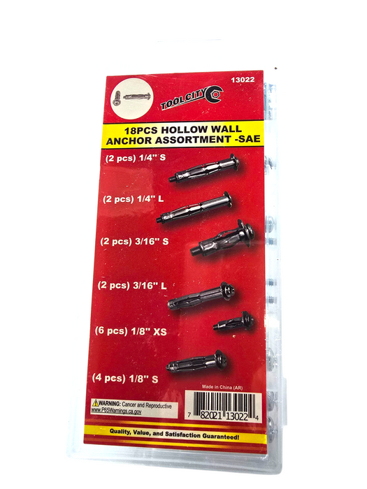 18PCS HOLLOW WALL ANCHOR ASST -SAE
