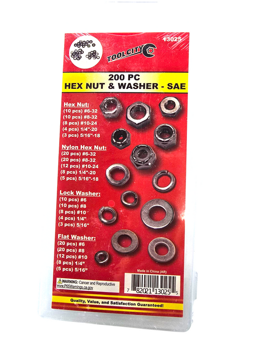 250 PC HEX NUT & WASHER - SAE