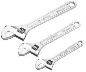 Tolsen 3Pc Adjustable Wrench Set Drop Forged Steel, Chrome Finish