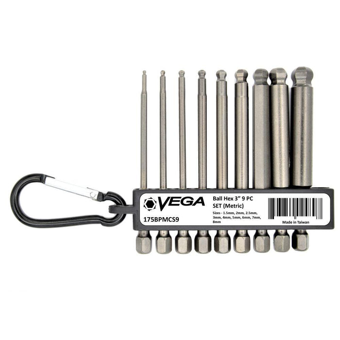 Vega Ball-End Hex Hex x 3" 9pc Set (Metric)