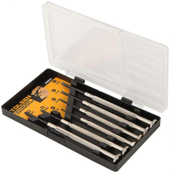 Tolsen 6Pc Precision Screwdriver Set 1.4×0.5, 2.0×0.5, 2.4×0.6, 3.0×0.6; PH0, PH1