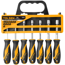 Tolsen 7Pc Metric Hex Nut Screwdriver Set 7Pcs Nut Screwdriver, Metric Sizes: 6mm-7mm-8mm-9mm-10mm-11mm-12mm, Blade Length: 82mm (3.2″), Cr-V Blade, Two-Component Comfortable Grip