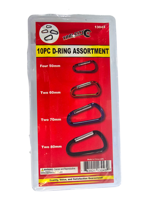 10PC D-RING CARABINER ASSORTMENT