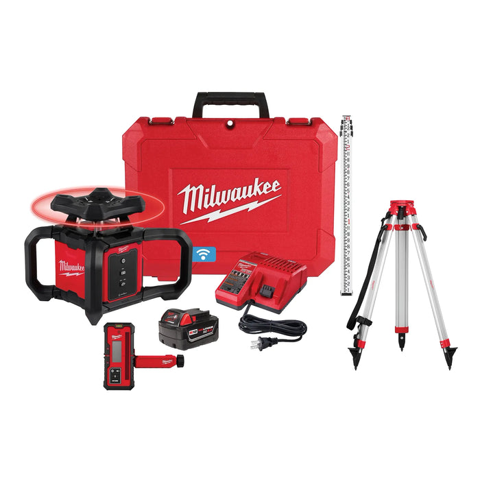 Milwaukee M18™ Red Exterior Rotary Laser Level Kit w/ Receiver, Tripod, & Grade Rod 3701-21T