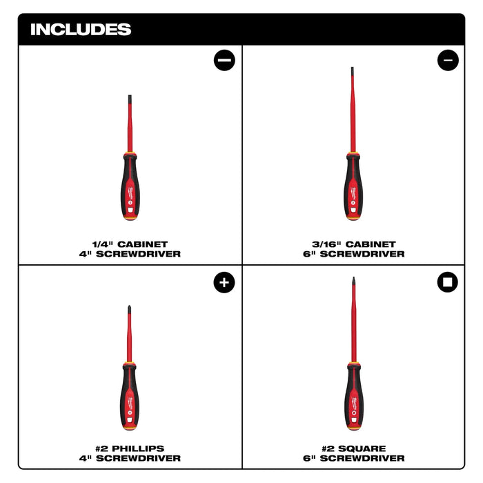 Milwaukee 4pc 1000V Insulated Slim Tip Screwdriver Set ,48-22-2219
