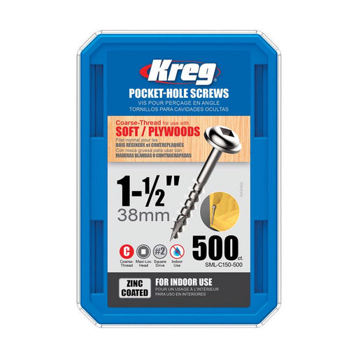 Kreg No. 8 X 1.5 in. L Square Zinc-Plated Coarse Pocket-Hole Screw 500 pk