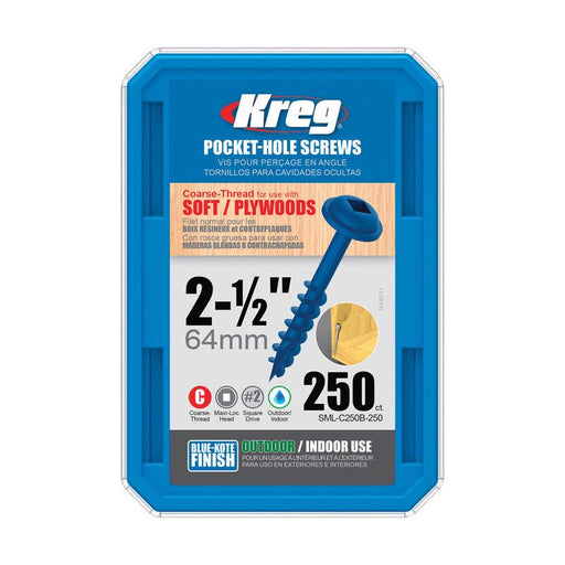 Kreg No. 8 X 2-1/2 in. L Square Blue-Kote Coarse Pocket-Hole Screw 250 pk