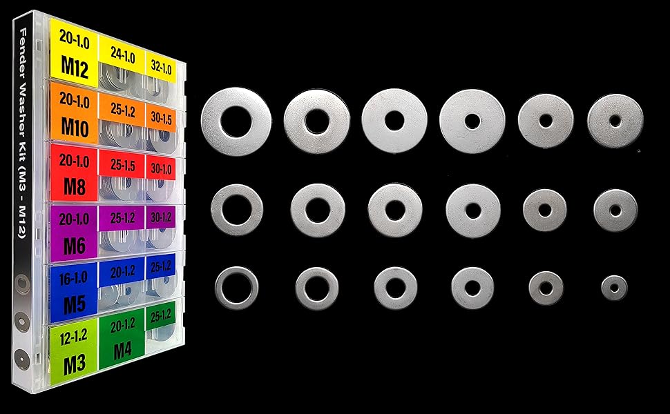 280 pcs 18 Types Fender Flat washers Assortment 304 Stainless Steel Metric