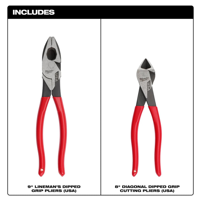 Milwaukee 2PC Dipped Grip Cutting Pliers Set (USA) MT500-2