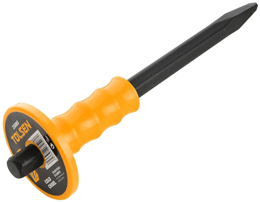 Tolsen 12″ Cold Chisel With Grip, Pointed End Special Tool Steel, Powder Coated