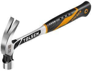 Tolsen One Piece Forged Claw Hammer (Premium) Fully Polished and Lacquered, Solid Forged Shaft with Shock Absorbing Fiberglass Grip to Reduce Vibration When Striking, 16oz