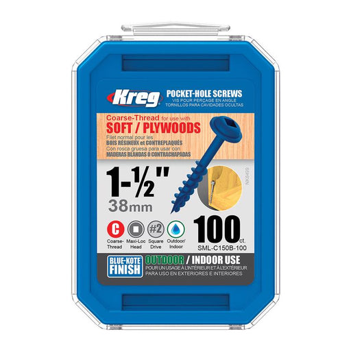 Kreg No. 8 X 1-1/2 in. L Square Blue-Kote Coarse Pocket-Hole Screw 100 pk