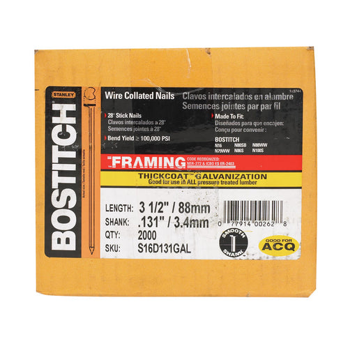 Bostitch 3-1/2 in. L Angled Strip Galvanized Stick Nails 28 deg 2000 pk