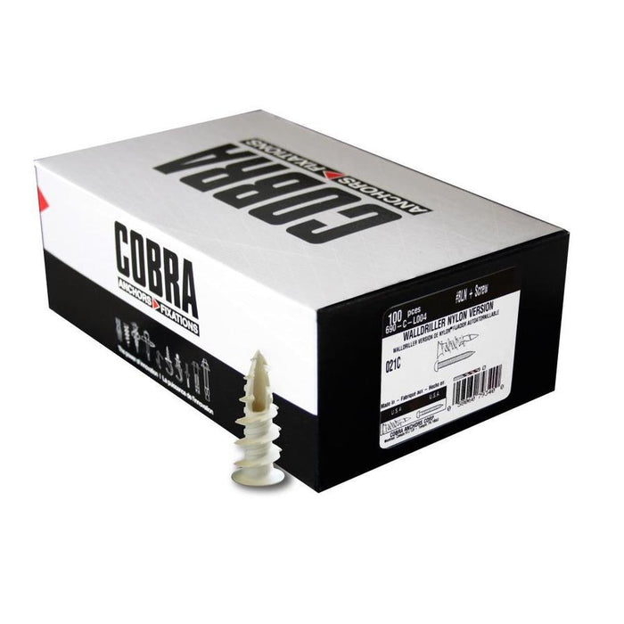 Cobra Anchors # 6 0.4 in x 1 in. Walldriller Nylon Phillips-Slotted Plaster/Drywall Anchor without Screw (100-Pack)