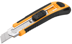 Tolsen Snap-Off Blade Knife Large ABS & TPR Handle with 3 Blades, Self-Loading, With Flat Push Button Safety Blade Extension