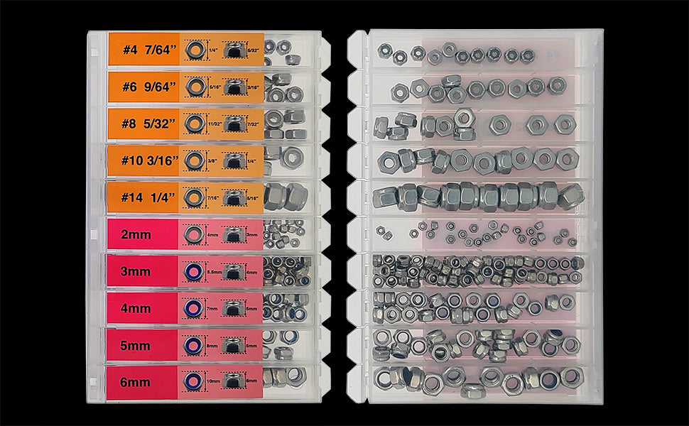 180 pcs SS Lock Nut Assortment Metric and Imperial Nuts