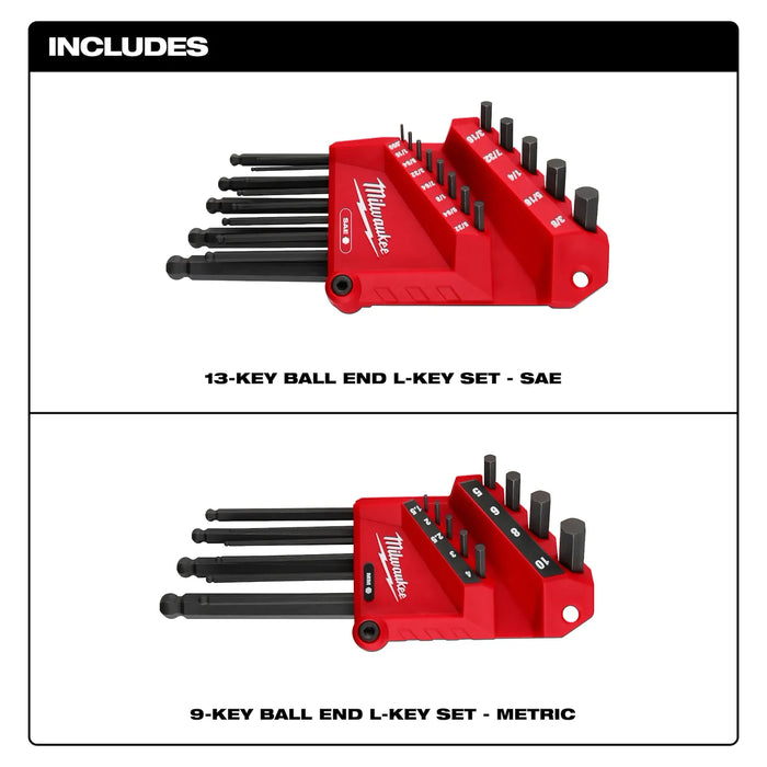 Milwaukee 22-Key Ball End L-Style Hex Key Set - SAE/Metric 48-22-2187
