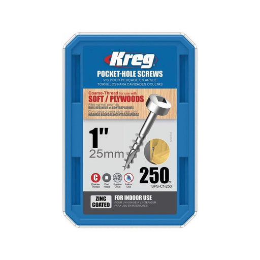 Kreg No. 7 X 1 in. L Square Zinc-Plated Coarse Pocket-Hole Screw 250 pk