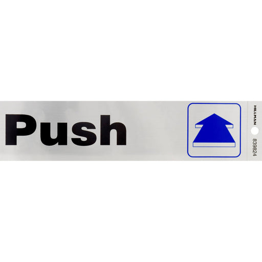 HILLMAN English Silver Push/Pull Decal 2 in. H X 8 in. W