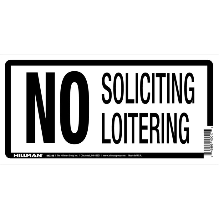 HILLMAN English White No Soliciting Sign 5 in. H X 10 in. W
