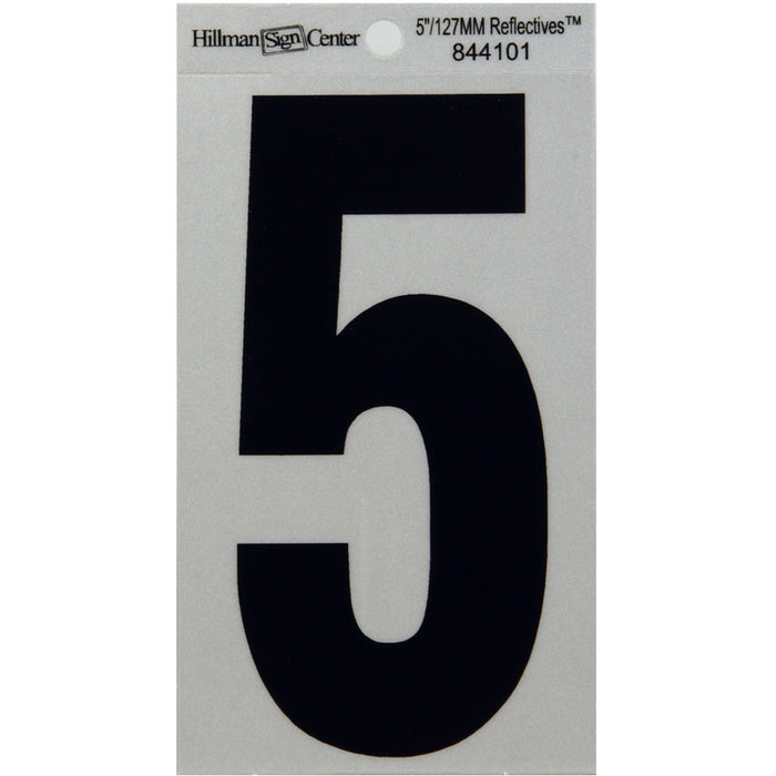 HILLMAN 5 in. Reflective Black Vinyl Self-Adhesive Number 5 1 pc