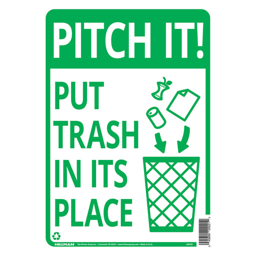 HILLMAN English White Garbage Sign 14 in. H X 10 in. W