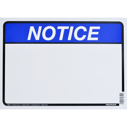 HILLMAN English Blue Notice Sign 10 in. H X 14 in. W