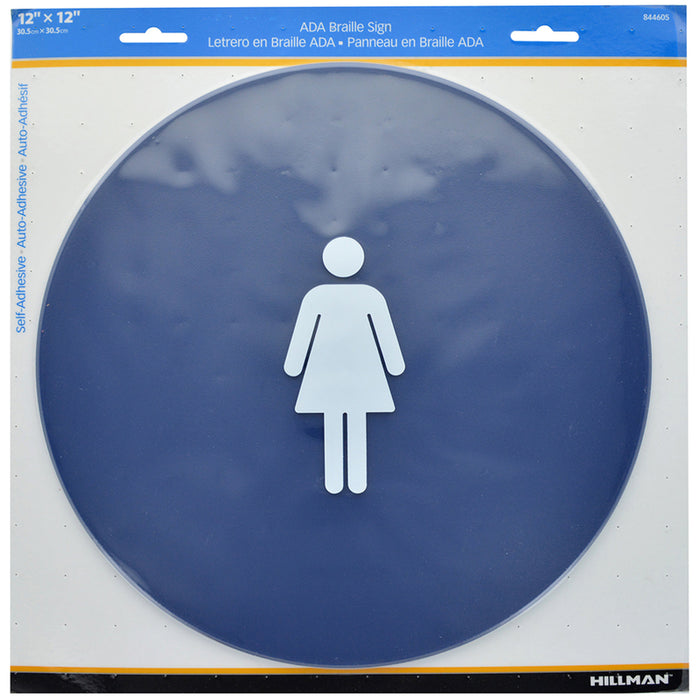 HILLMAN English Blue Restroom Plaque 12 in. H X 12 in. W
