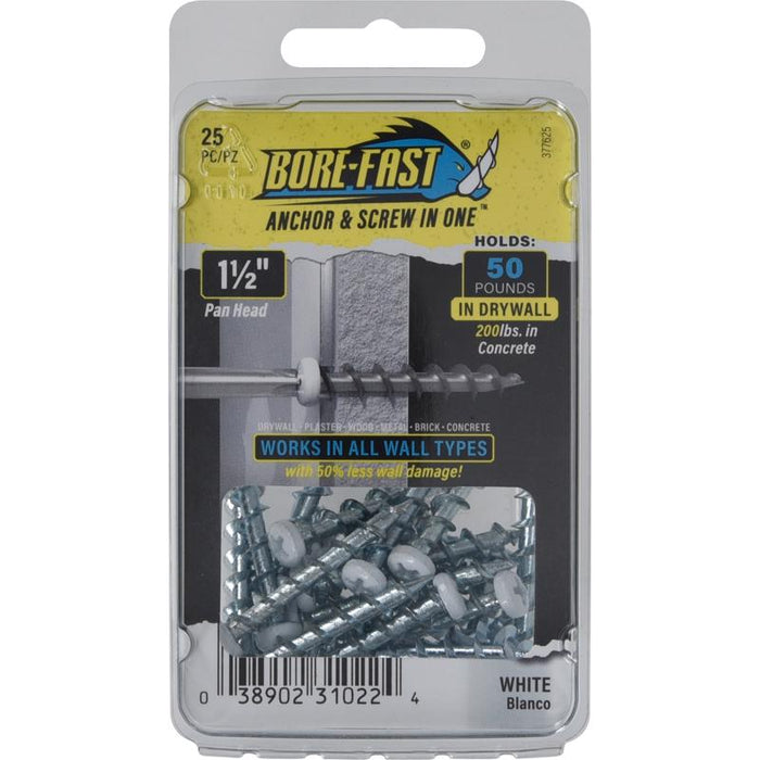 Bore-Fast 3/16 in. D X 1-1/2 in. L Steel Pan Head Screw and Anchor 25 pc
