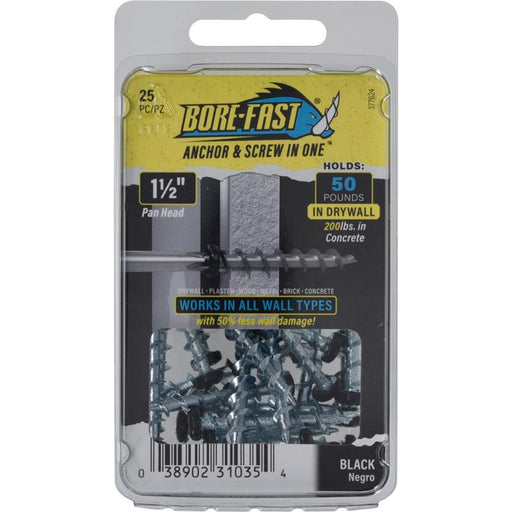 Bore-Fast 3/16 in. D X 1-1/2 in. L Steel Pan Head Screw and Anchor 25 pc