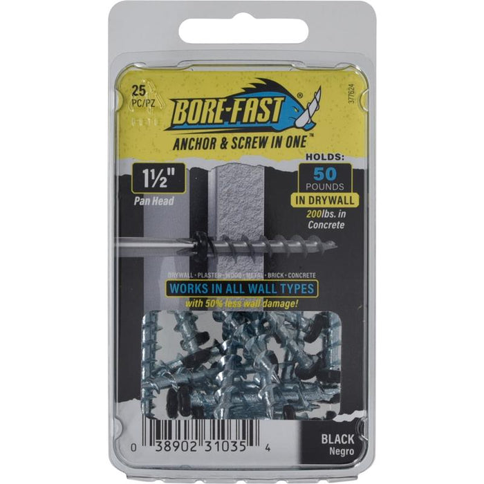 Bore-Fast 3/16 in. D X 1-1/2 in. L Steel Pan Head Screw and Anchor 25 pc
