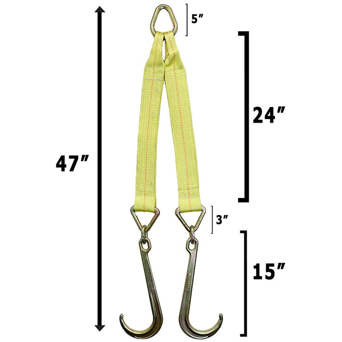 Boxer Tow Straps V Bridle 3β x 24β with J Hooks, Recovery V Strap, Rollback, Car Hauler, Towing β B/S 16,200lbs