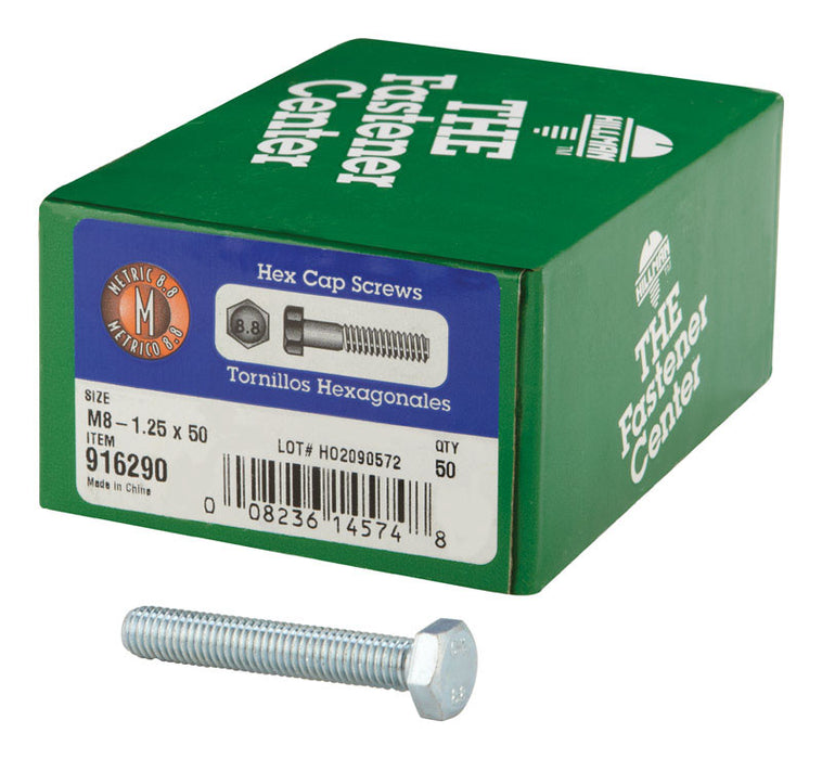 HILLMAN M8-1.25 mm D X 50 mm L Heat Treated Steel Hex Head Cap Screw 50 pk