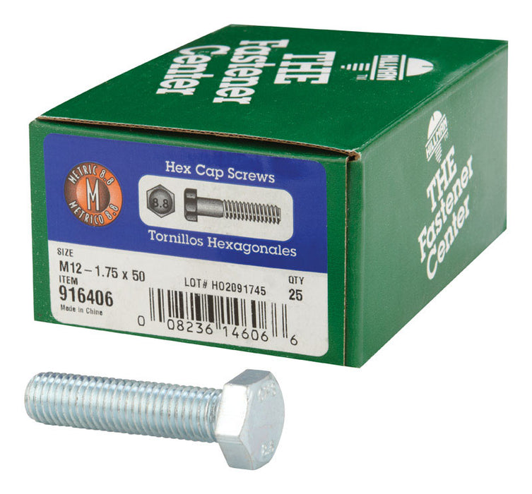 HILLMAN M12-1.75 mm D X 50 mm L Heat Treated Steel Hex Head Cap Screw 25 pk