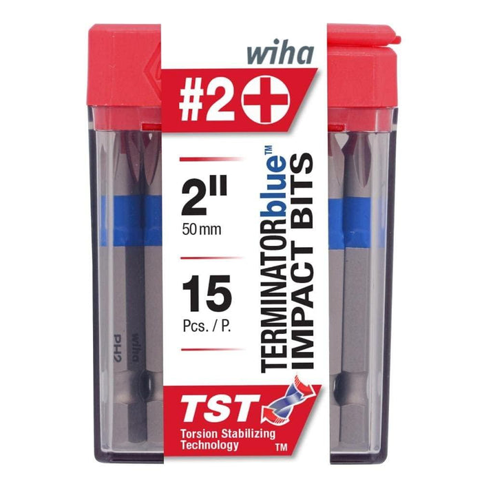Wiha TerminatorBlue Impact Bit Phillips #2-2 Inch - 15 Pack