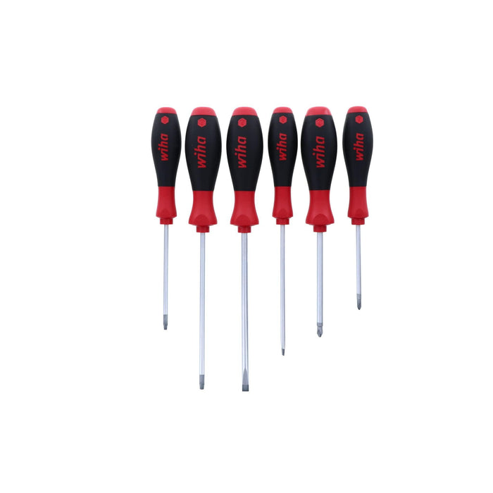 Wiha SoftFinish Grip ScrewDriver Set, Slotted 4.5-6.5mm, Phillips Number 1-2 and Square Number 1-2, 6-Piece Set
