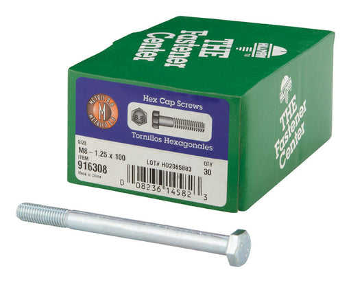 HILLMAN M8-1.25 mm D X 100 mm L Heat Treated Steel Hex Head Cap Screw 30 pk