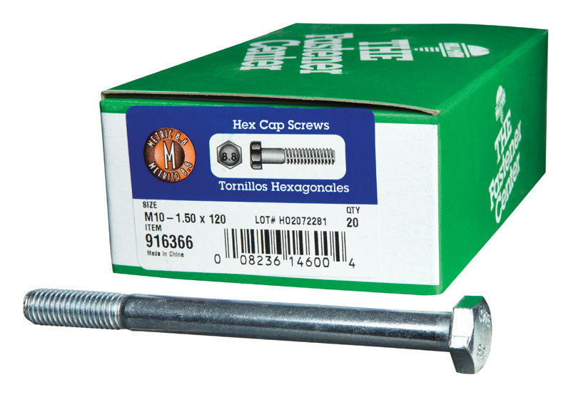 HILLMAN M10-1.50 mm D X 120 mm L Heat Treated Steel Hex Head Cap Screw 20 pk