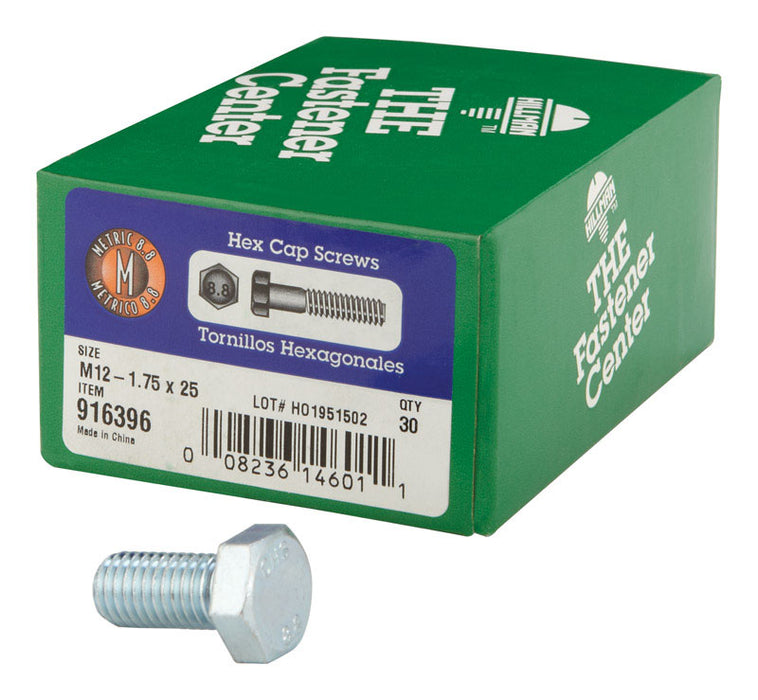HILLMAN M12-1.75 mm D X 25 mm L Heat Treated Steel Hex Head Cap Screw 30 pk