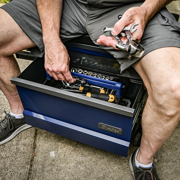 The Beast Shop Stool with Tool Drawer Padded Seat, Back Support,  Pro-Glide Casters and 500lb Capacity