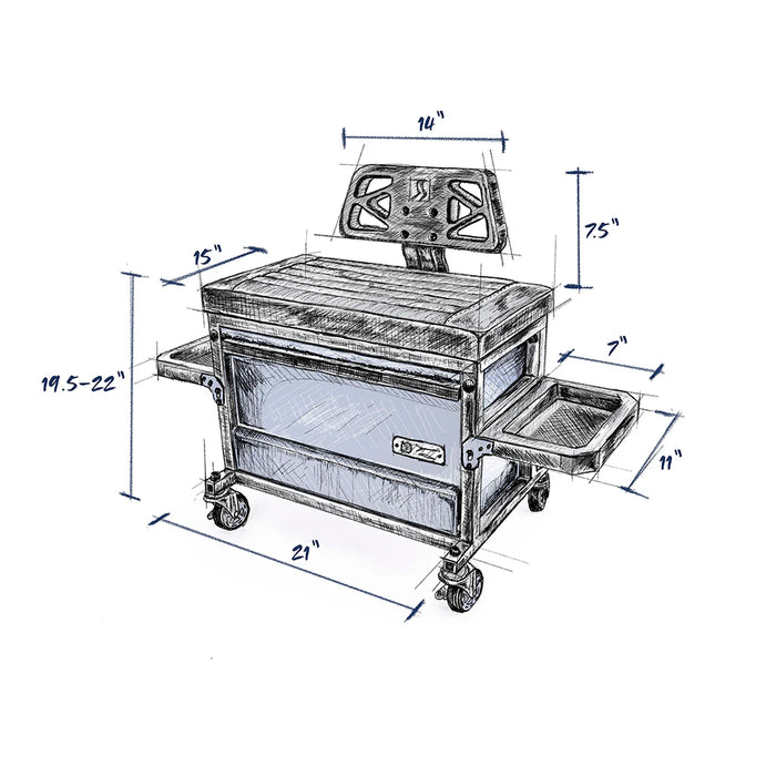 The Beast Shop Stool with Tool Drawer Padded Seat, Back Support,  Pro-Glide Casters and 500lb Capacity