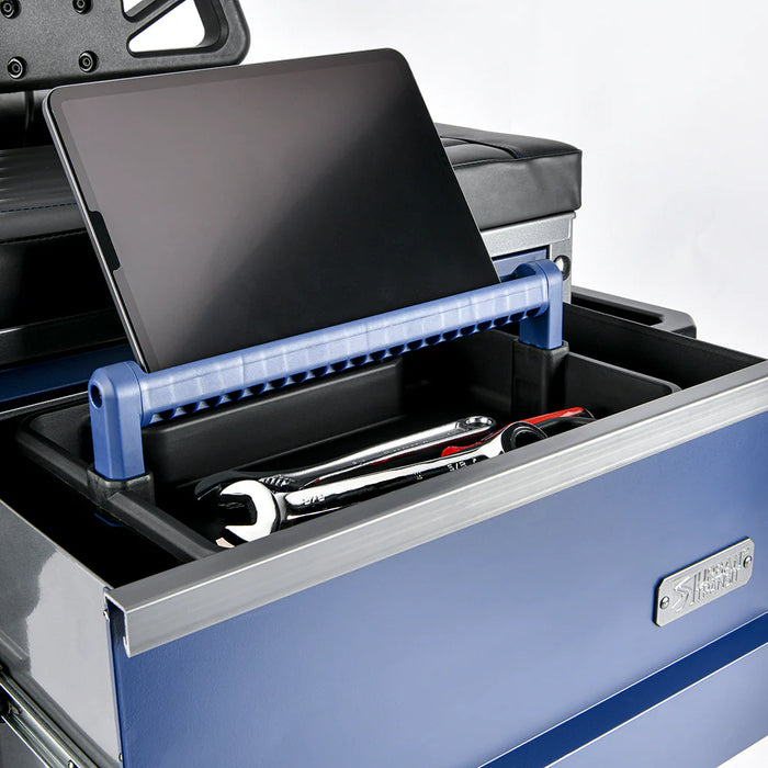 The Beast Shop Stool with Tool Drawer Padded Seat, Back Support,  Pro-Glide Casters and 500lb Capacity