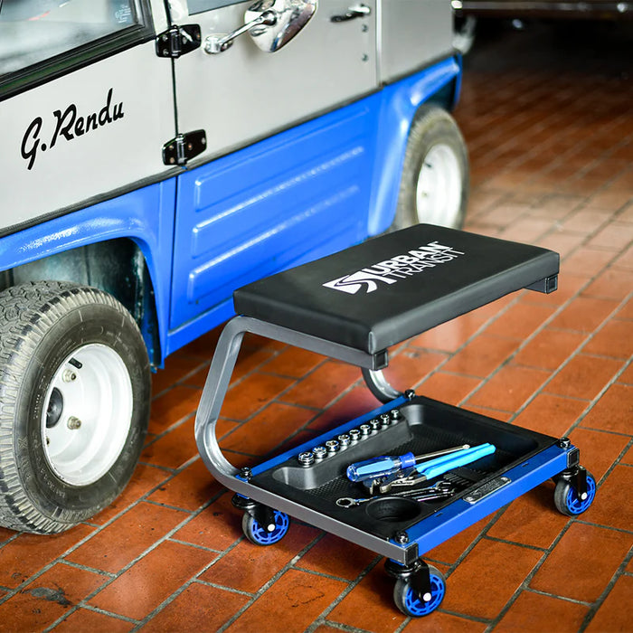 Fastback Pro-Glide Shop Stool with  Padded Seat and Storage Tray 350lb Capacity