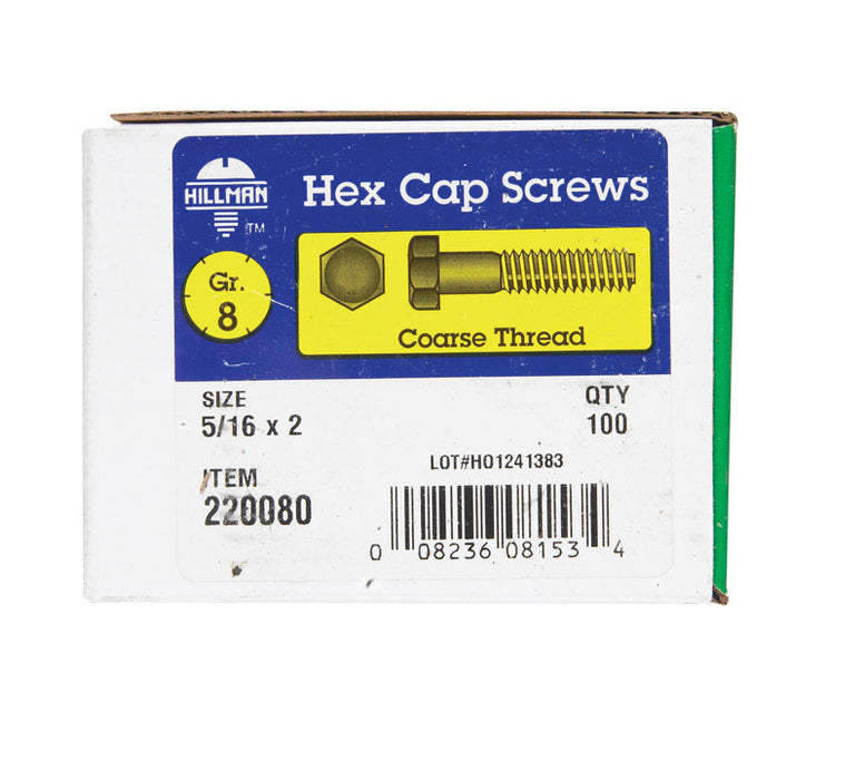 HILLMAN 5/16 in. D X 2 in. L Heat Treated Steel Hex Head Cap Screw 100 pk
