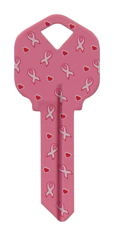 HILLMAN Breast Cancer Awareness Pink Ribbon House/Office Key Blank KW1 Single For Universal