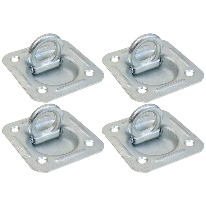 Boxer 4 Pack Heavy Duty Recessed D Ring Trailer Tie Down Zinc Plated Bolt-On Anchor - Square 4 Inch